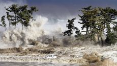 Tsunami waves hitting the coast of Minamisoma in Fukushima prefecture.